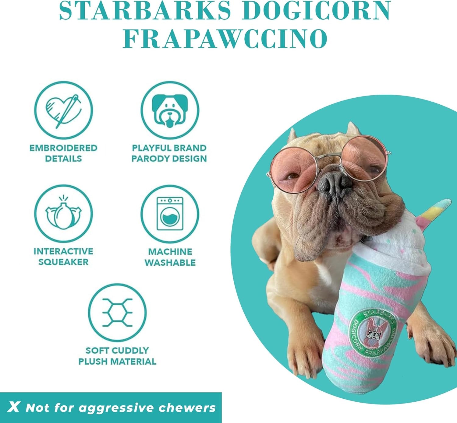 Starbarks Dogicorn Frapawccino, Plush Designer Dog Toys with Interactive Squeaker, Stimulating Pet Enrichment, Machine-Washable & Safe Materials for All Breeds, One Size