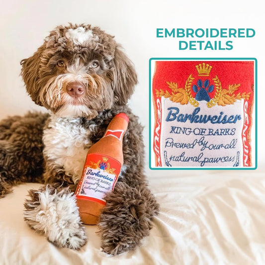 Barkweiser Beer Bottle, Plush Designer Dog Toys with Interactive Squeaker, Stimulating Pet Enrichment, Machine-Washable & Safe Materials for All Breeds, One Size