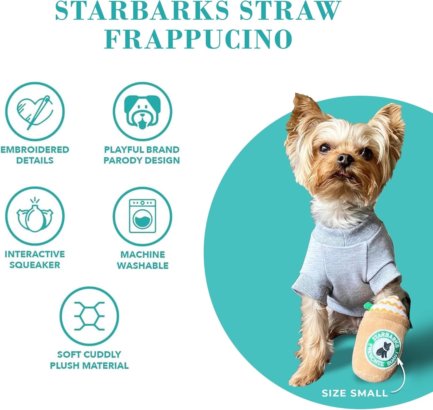 Starbarks Frappawcino, Plush Designer Dog Toys with Interactive Squeaker, Stimulating Pet Enrichment, Machine-Washable & Safe Materials for All Breeds, Size Large