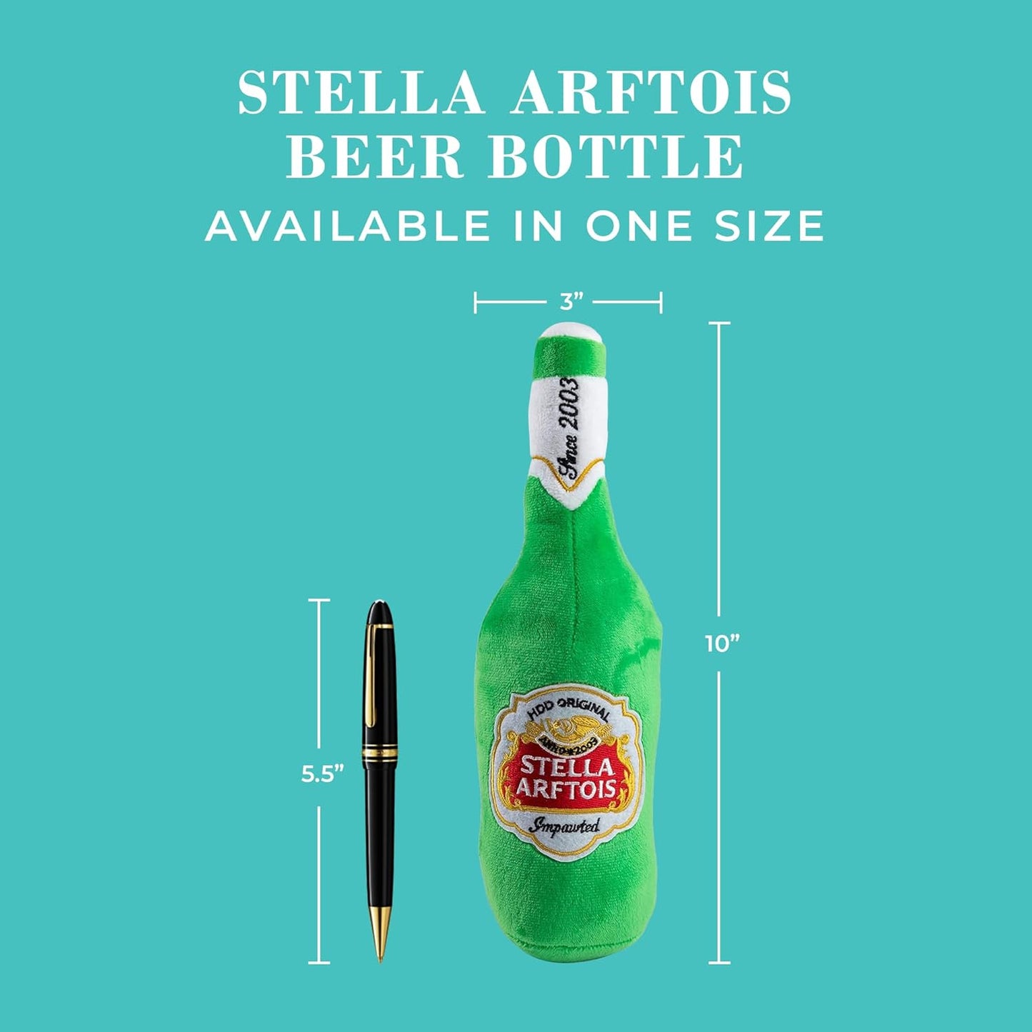 Stella Arftois Beer Bottle, Plush Designer Dog Toys with Interactive Squeaker, Stimulating Pet Enrichment, Machine-Washable & Safe Materials for All Breeds, One Size