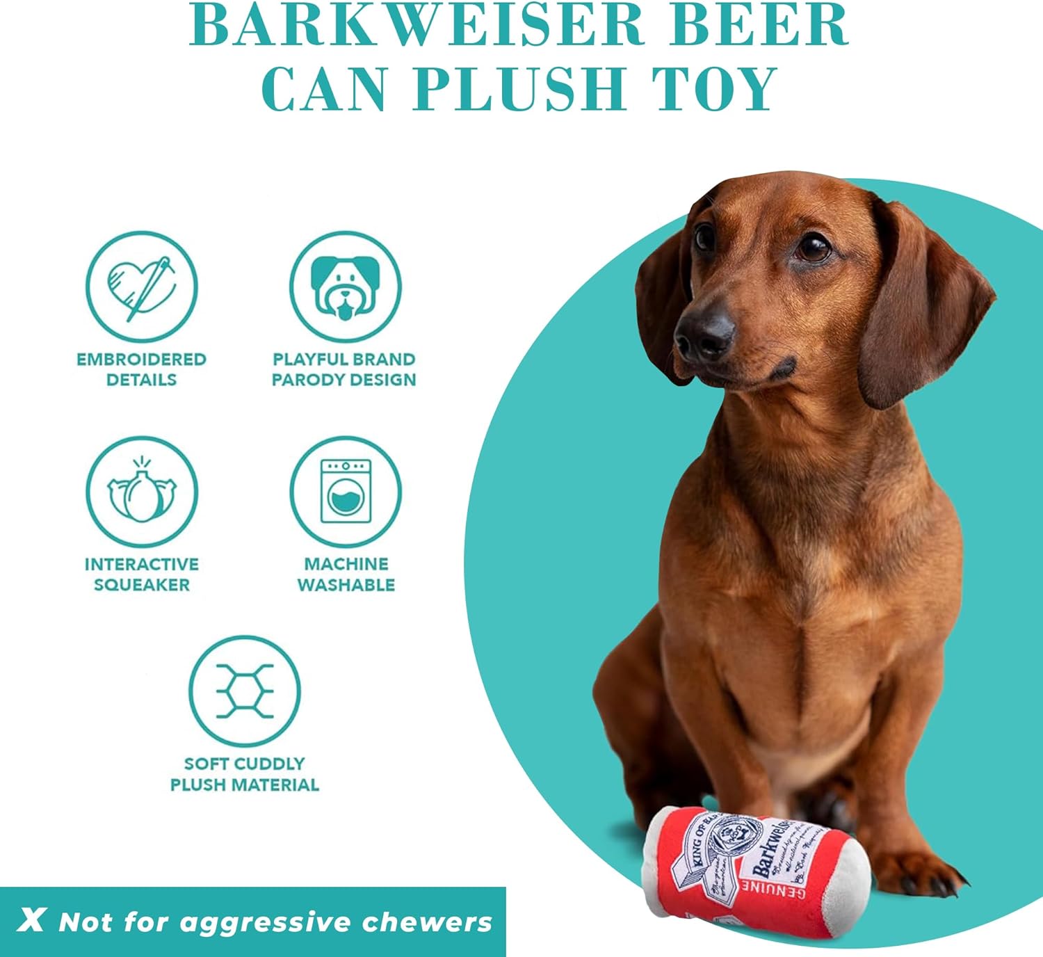 Barkweiser Beer Can, Plush Designer Dog Toys with Interactive Squeaker, Stimulating Pet Enrichment, Machine-Washable & Safe Materials for All Breeds, One Size