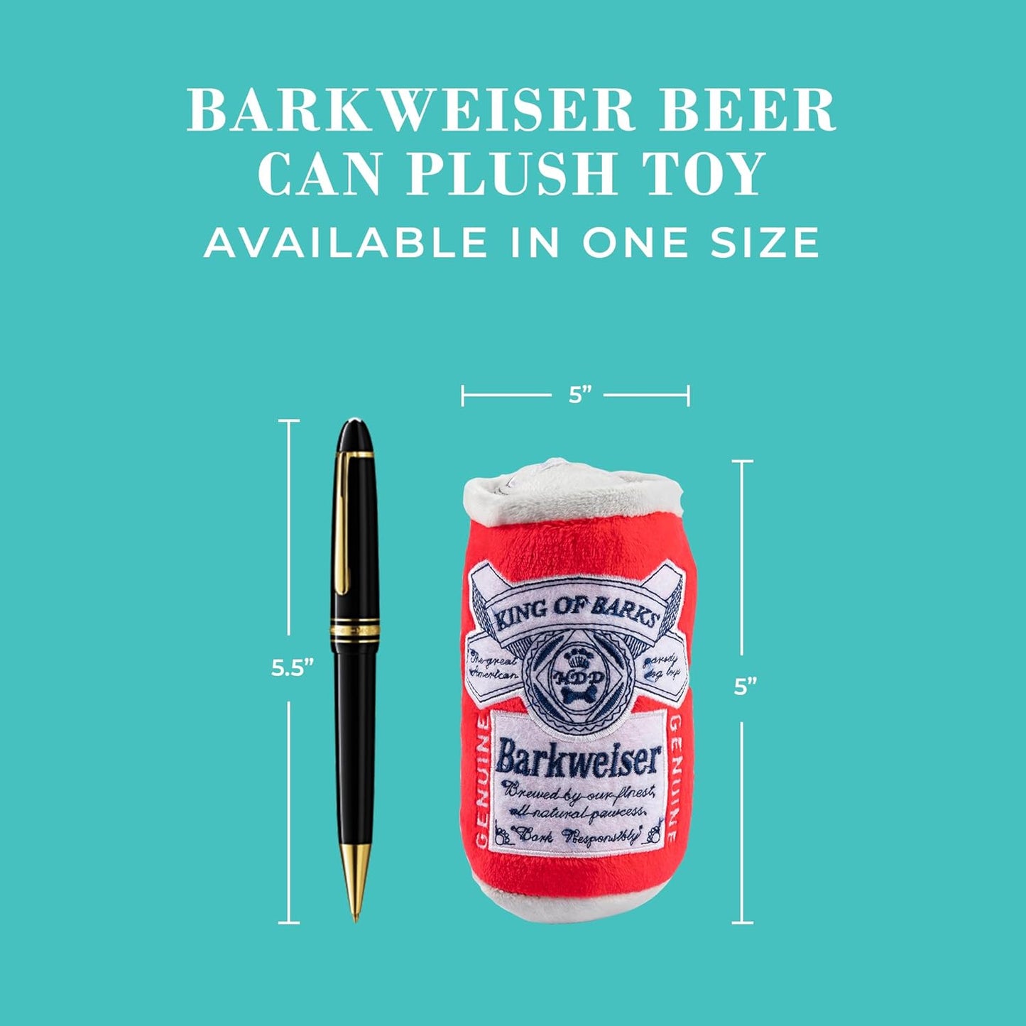 Barkweiser Beer Can, Plush Designer Dog Toys with Interactive Squeaker, Stimulating Pet Enrichment, Machine-Washable & Safe Materials for All Breeds, One Size