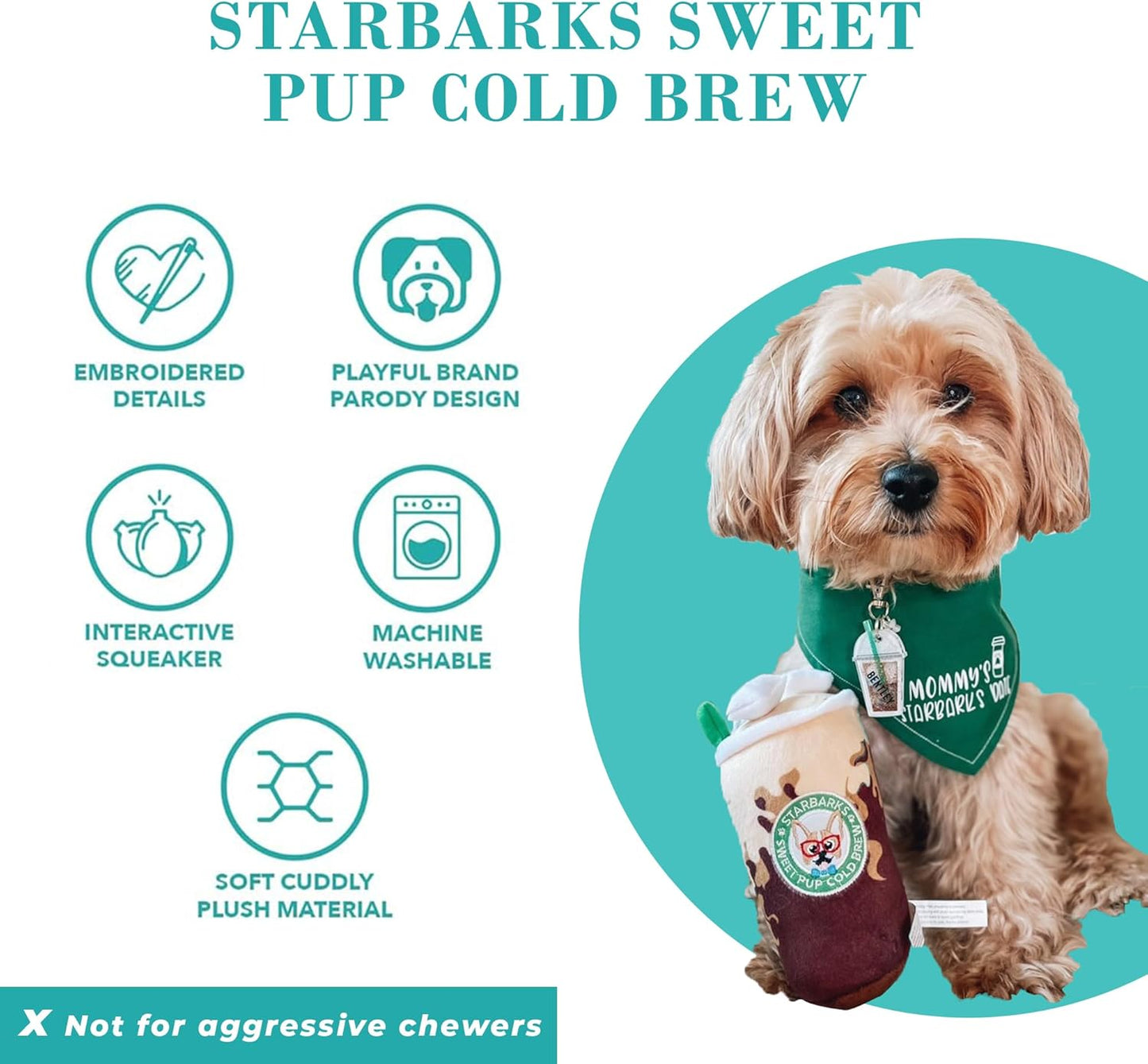 Starbarks Sweet Pup Cold Brew, Plush Designer Dog Toys with Interactive Squeaker, Stimulating Pet Enrichment, Machine-Washable & Safe Materials for All Breeds, One Size