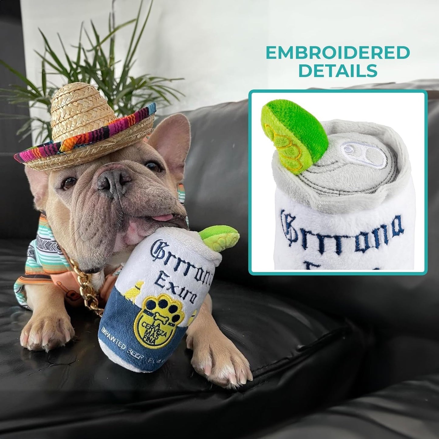 Grrrona Beer Can, Plush Designer Dog Toys with Interactive Squeaker, Stimulating Pet Enrichment, Machine-Washable & Safe Materials for All Breeds, One Size