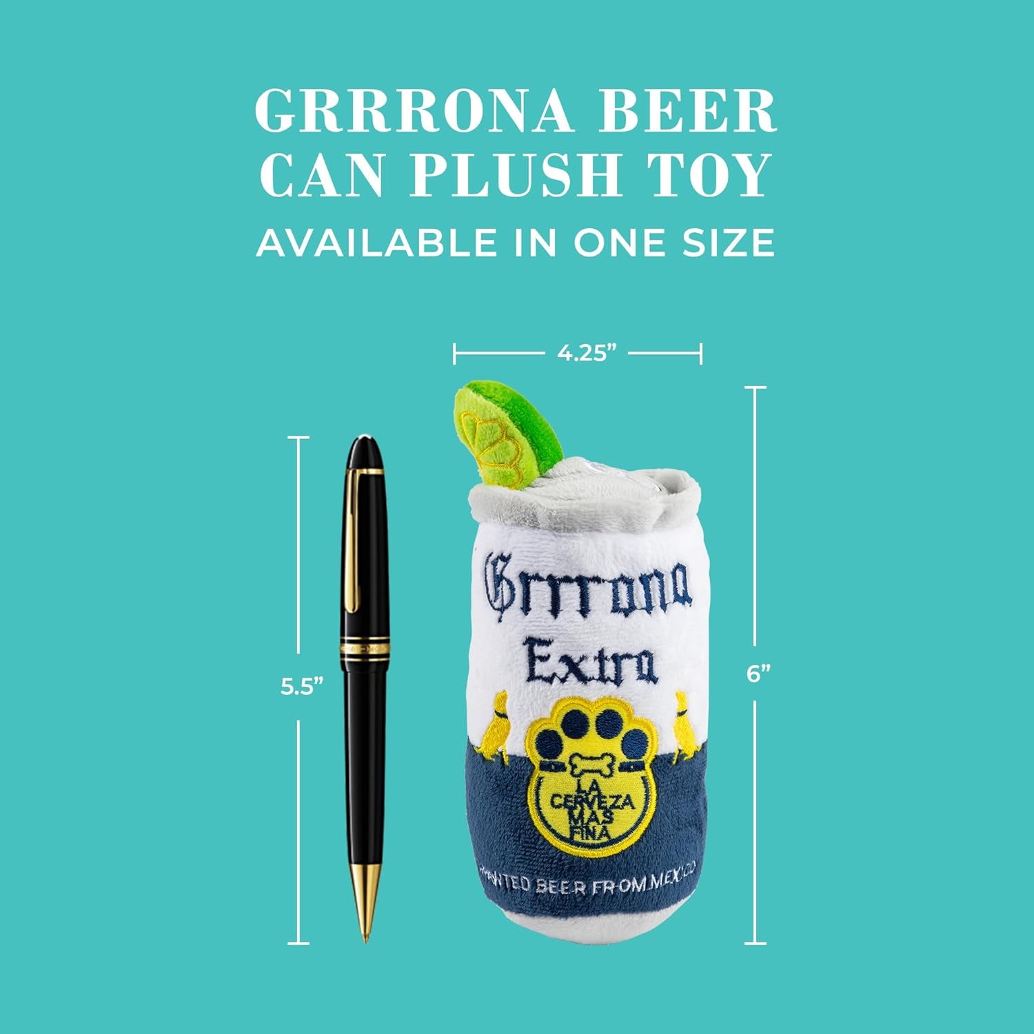 Grrrona Beer Can, Plush Designer Dog Toys with Interactive Squeaker, Stimulating Pet Enrichment, Machine-Washable & Safe Materials for All Breeds, One Size